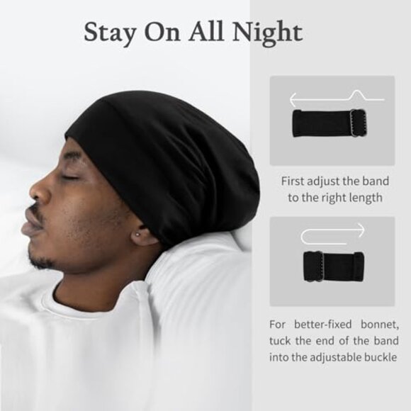 Silk Sleep Bonnet for Curly Hair Unisex Adjustable Night Cap Minimal Chic main image 4